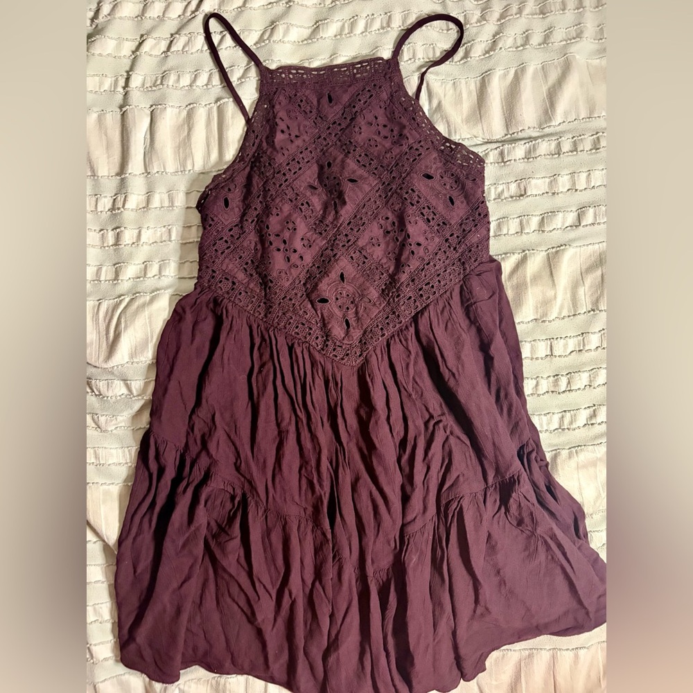 American Eagle Lace Spaghetti Strap Mini Dress in Deep Plum
